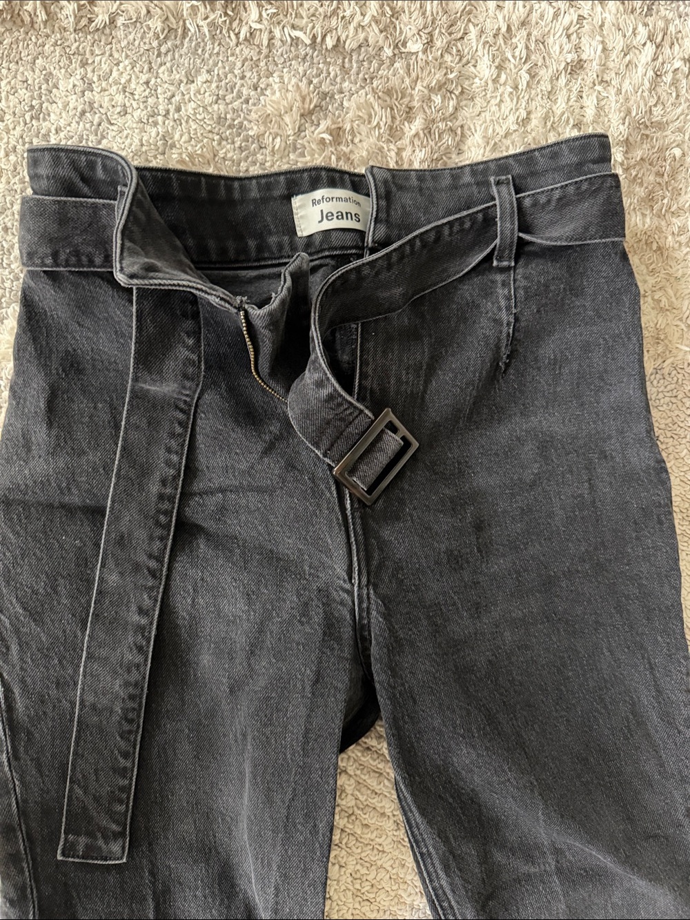 Reformation KAYO Slim Straight Black Jeans with Fabric Waist Belt - Picture 3 of 8